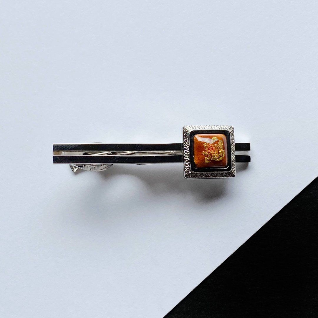 Leaf Chirashi [Topaz Topaz] Cloisonne Tie Clip Pure Silver Leaf Leaf Cloisonne - 领带/领带夹 - 其他材质 橘色