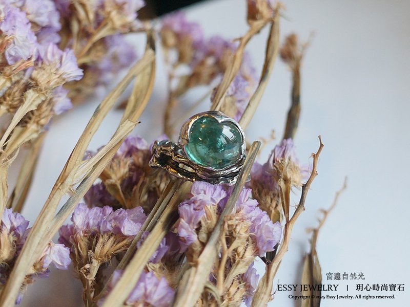 玥心时尚宝石 绿碧玺 纯银自然有机形戒指 Essy Jewelry - 戒指 - 纯银 蓝色