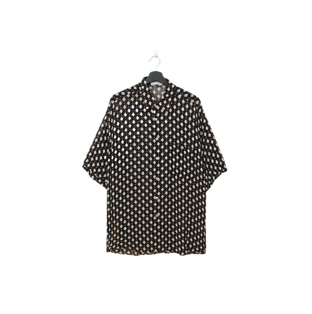 Back to Green- 袖花衬衫 微透肤 菱形满版 sf-02vintage shirt - 男装衬衫 - 聚酯纤维 