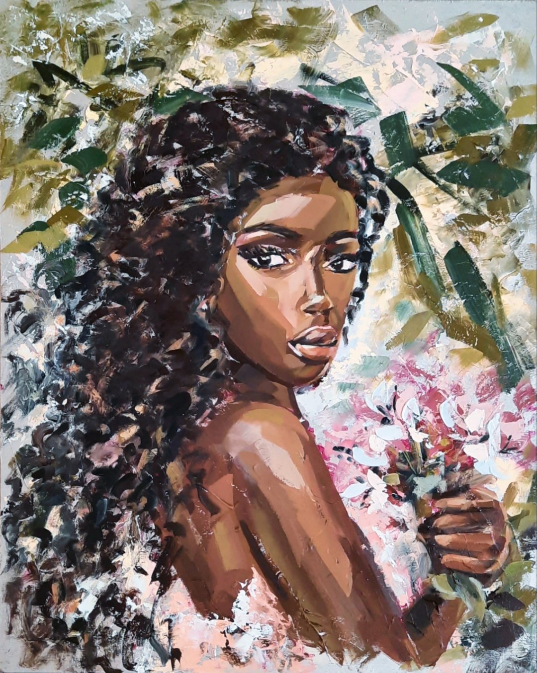 African American Woman Painting Portrait Original Oil Painting African Artwork - 海报/装饰画/版画 - 木头 咖啡色