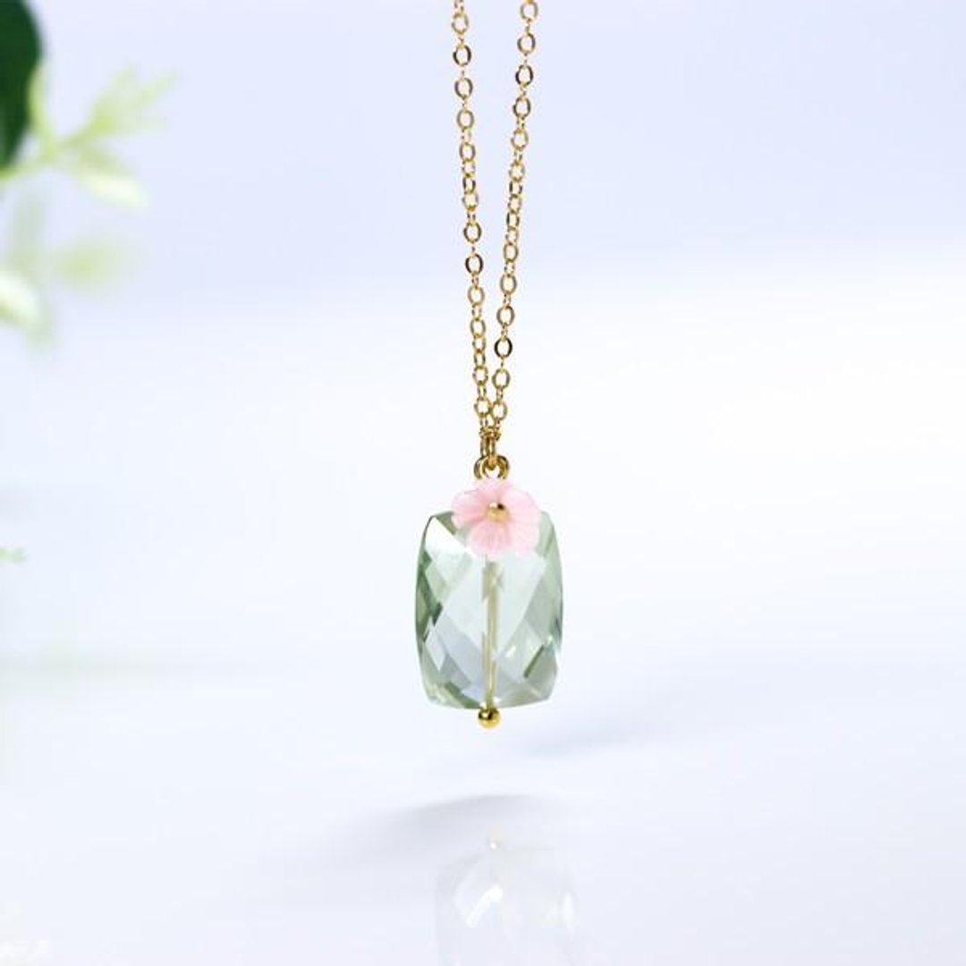 Guardian Stone of love green amethyst and pink shell necklace - 项链 - 宝石 绿色