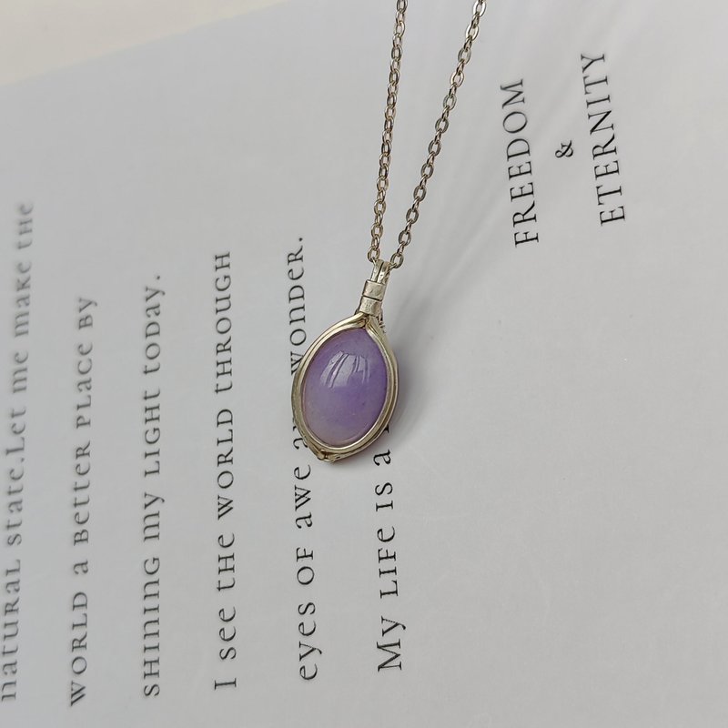 A貨緬甸紫羅蘭翡翠吊墜五月生辰石大顆紫色翡翠純銀項鍊 淺紫翡翠 - 项链 - 纯银 