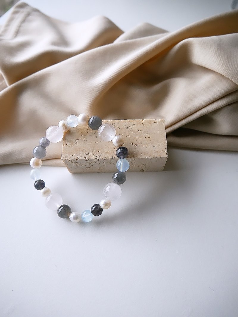 海蓝宝/堇青石/粉晶/灰蓝兔毛/天然珍珠 - 强化沟通好人缘疗愈 - 手链/手环 - 水晶 