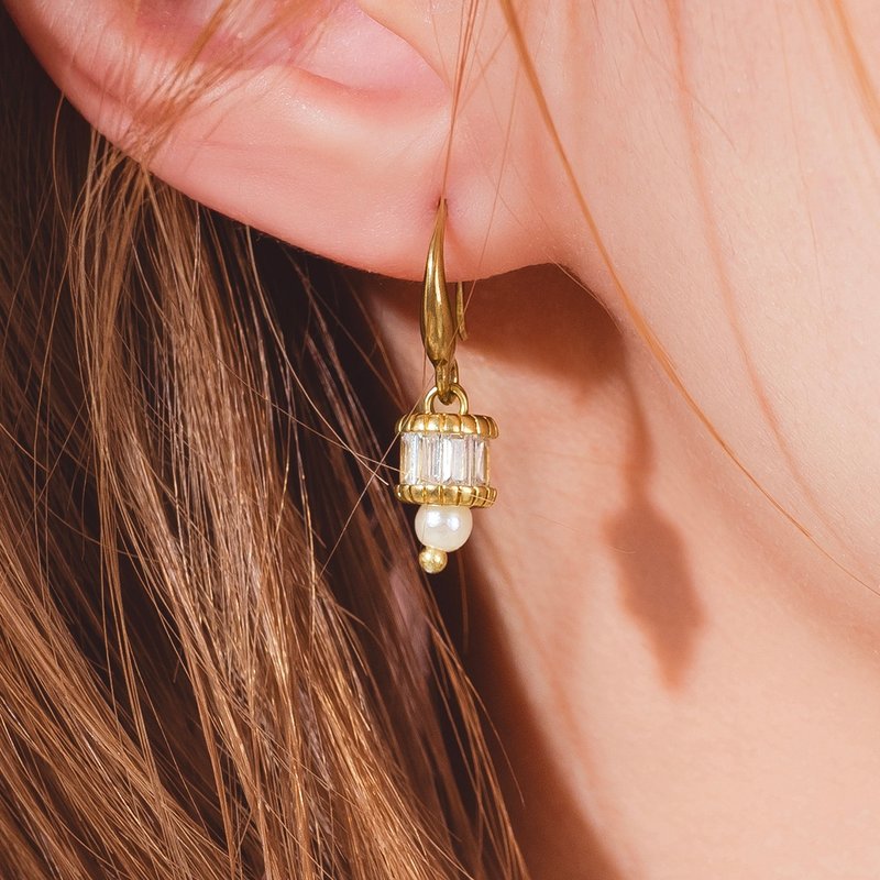 ONCE LITE | 暮光系 - GLOW * 锆石 珍珠 黄铜耳环 - 耳环/耳夹 - 铜/黄铜 金色