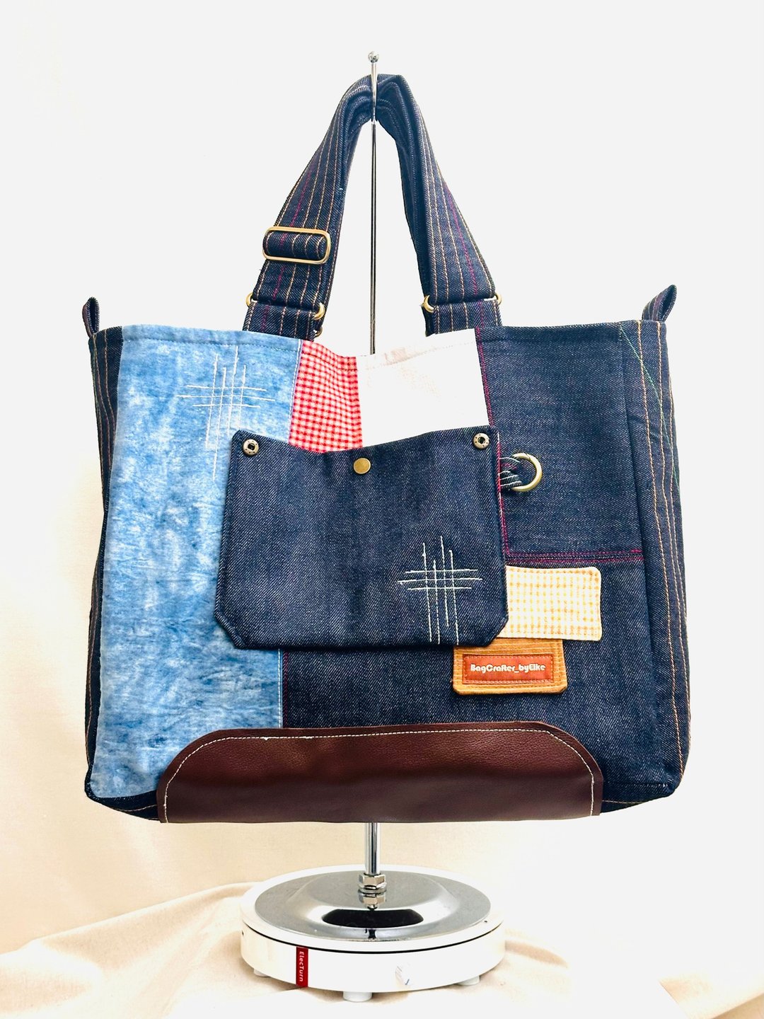 BC 蓝染拼布超大Tote Bag - 侧背包/斜挎包 - 棉 蓝色
