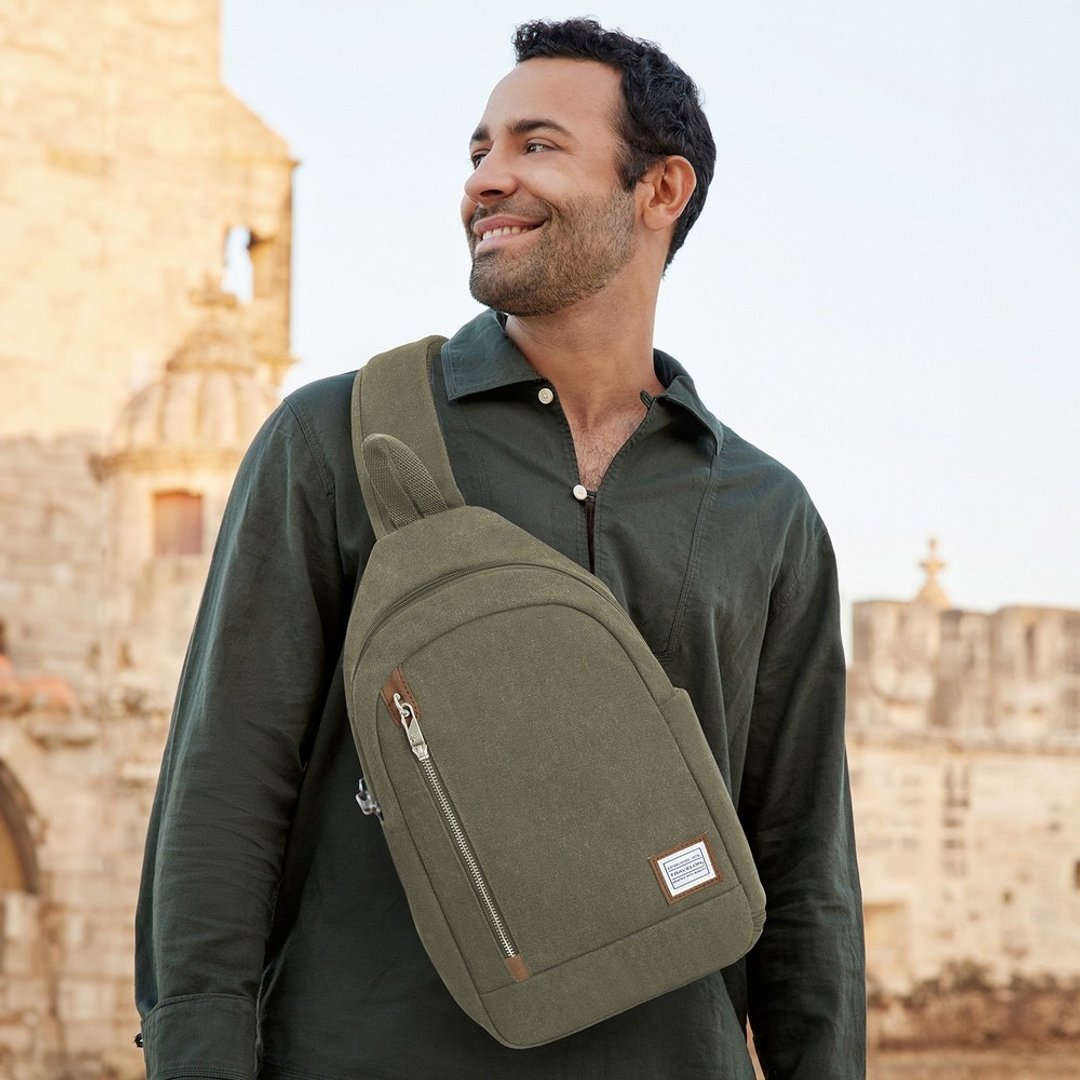 美国 TRAVELON Heritage 帆布 3 层防盗单肩背包 (牛仔绿) | RFID - 侧背包/斜挎包 - 聚酯纤维 绿色