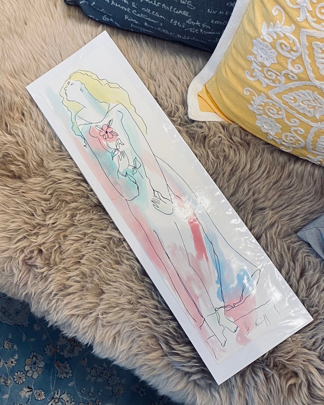 Linda Le Kinff-Woman女人-Watercolor on print签名版画01 - 海报/装饰画/版画 - 纸 粉红色