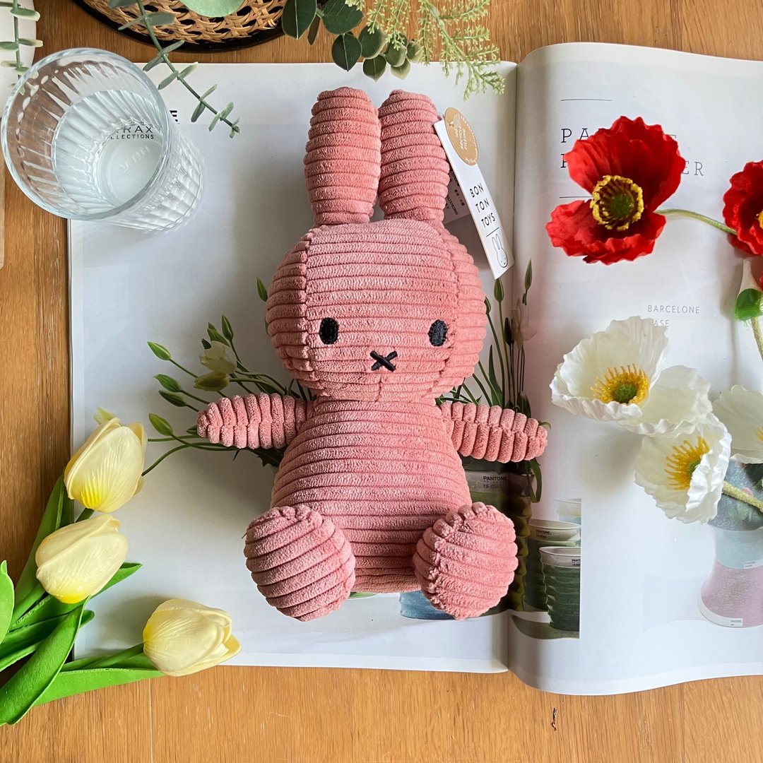 24H 出货 BON TON TOYS 米菲兔 ECO 灯芯绒填充玩偶 - 玫瑰粉 23cm - 玩偶/公仔 - 聚酯纤维 粉红色