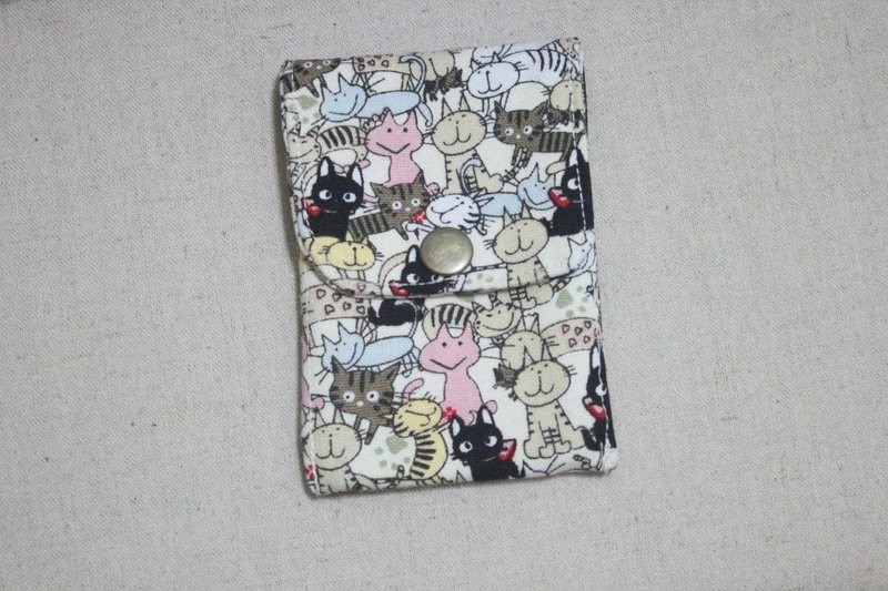 卡片名片收纳袋-满满猫咪家族 - 名片夹/名片盒 - 棉．麻 黄色