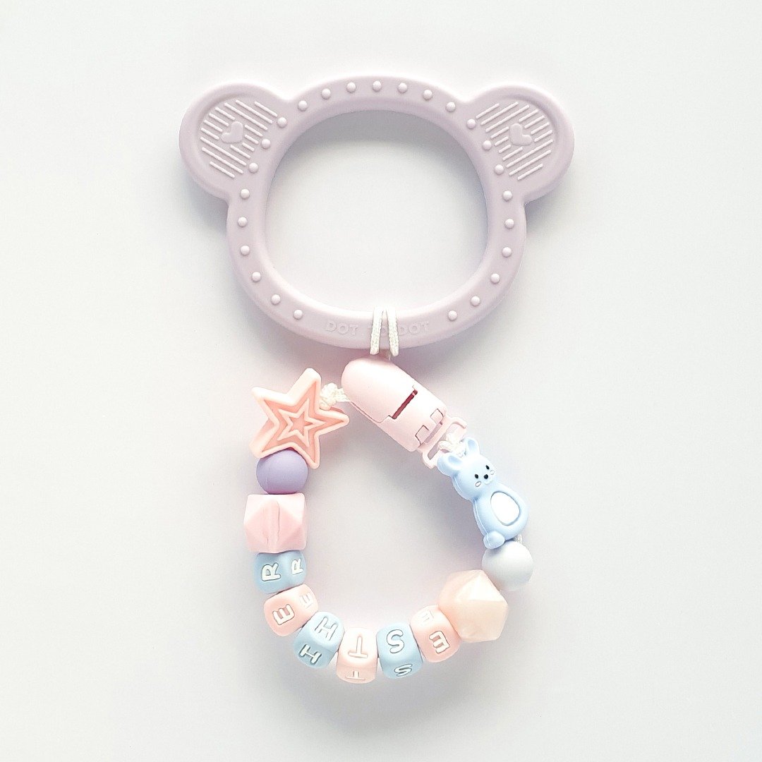 ESTHER 兔子 星星 紫色熊仔固齿器 / 定制化奶嘴链 - 玩具/玩偶 - 其他材质 多色