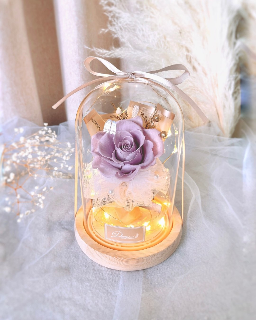 永生花玻璃盅-气质丁香紫 l 日本玫瑰 永生花玻璃罩 干燥花 - 干燥花/捧花 - 植物．花 紫色
