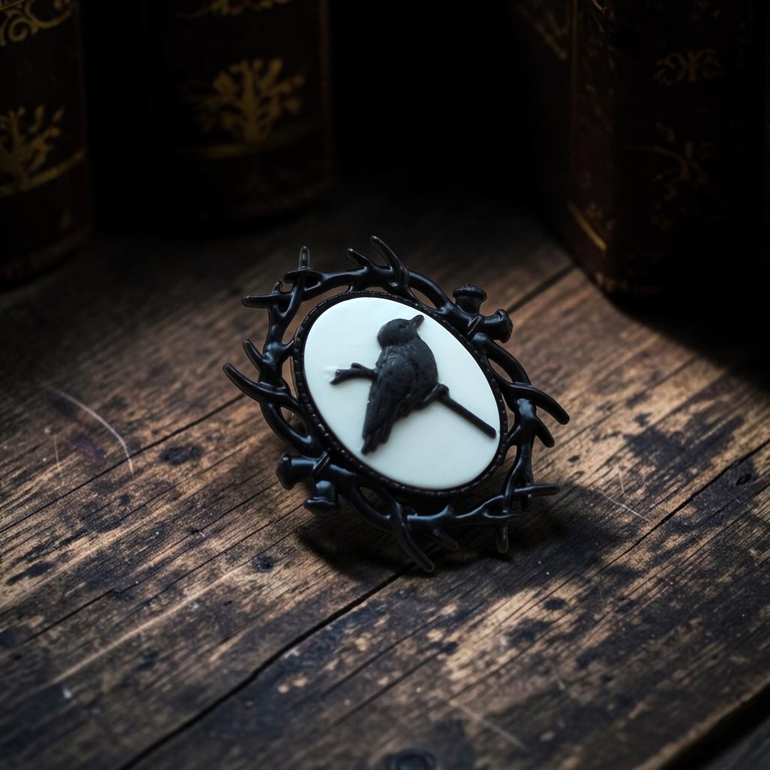 Cameo Brooch #m11 贝壳胸针 乌鸦 鸦 乌 - 胸针 - 塑料 黑色