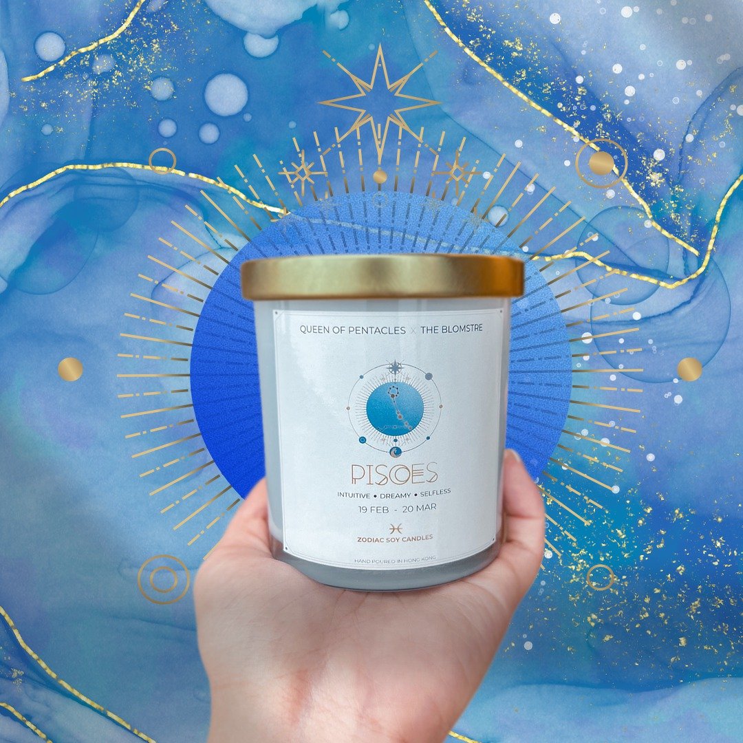 Zodiac Soy Candle: PISCES (Queen of Pentacles x The Blomstre) - 蜡烛/烛台 - 蜡 蓝色