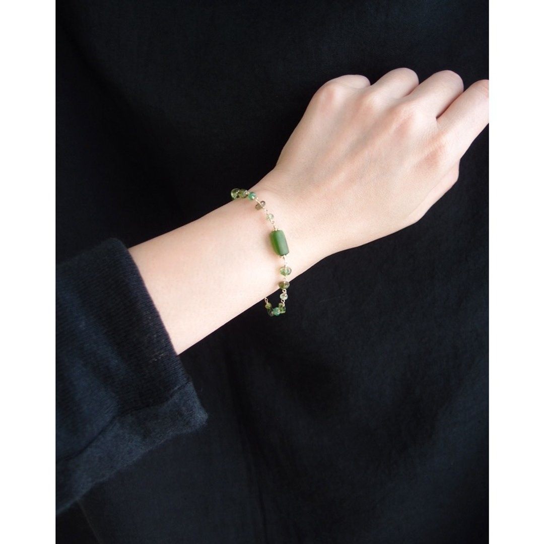 【14KGF】Nephrite Mixed Stone Bracelet 绿玉髓 链式手链 - 手链/手环 - 宝石 绿色