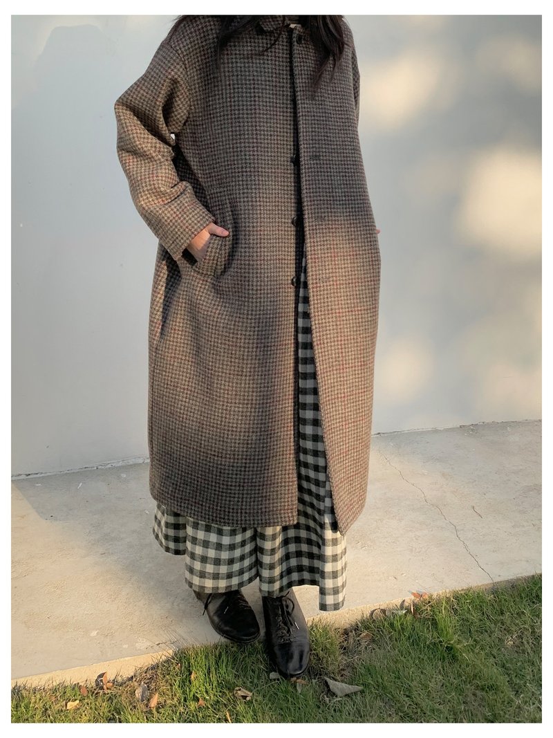 复古粗花呢羊毛经典中长款大衣 - 女装西装外套/风衣 - 棉．麻 多色