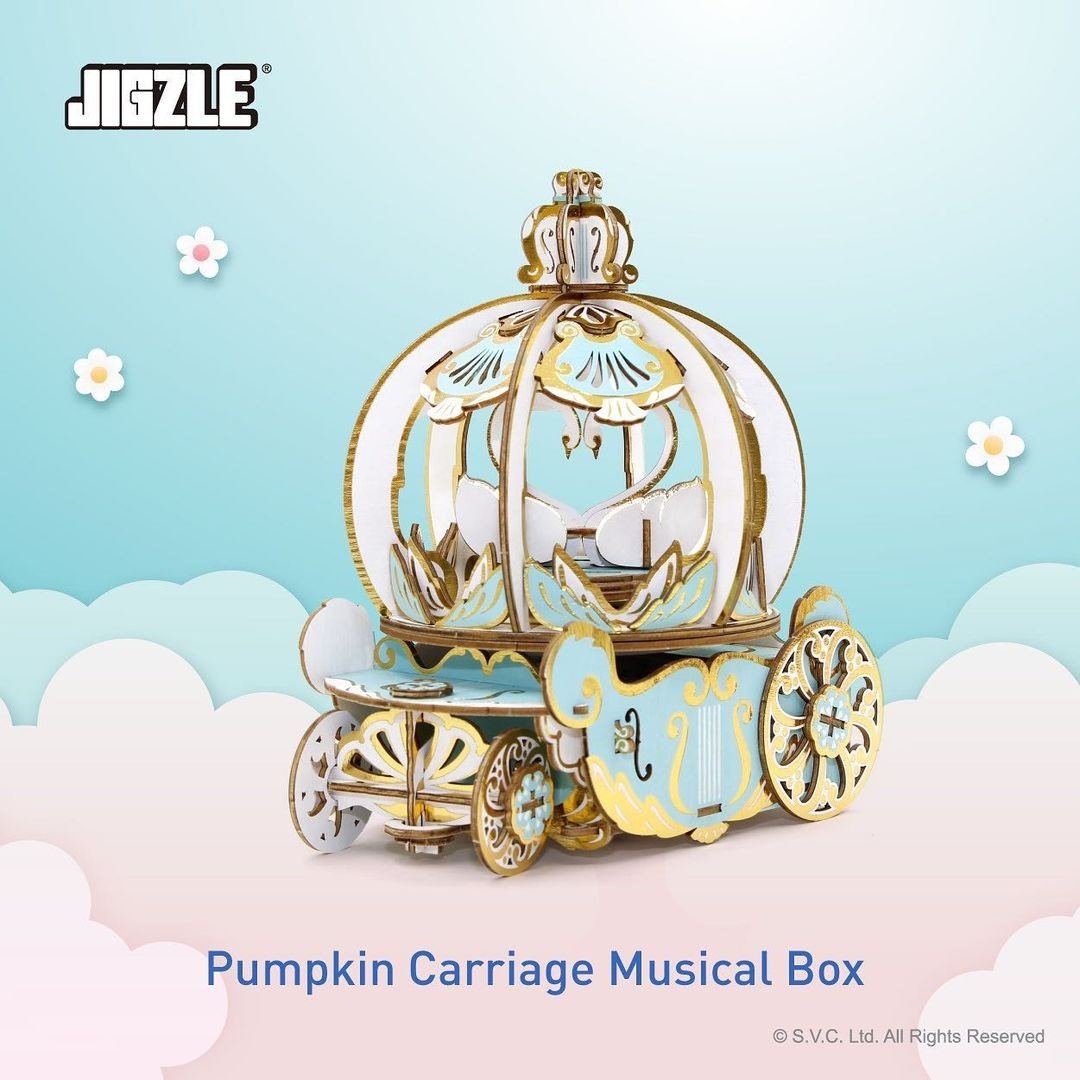 【定制刻字】Jigzle 3D木制拼图 - 音乐南瓜车戒指座 婚礼送礼 - 拼图 - 木头 多色