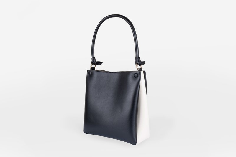 Mini Two-Tone Tote 素皮革 手提包 侧背包 斜背包 黑色x米白色 - 手提包/手提袋 - 人造皮革 黑色