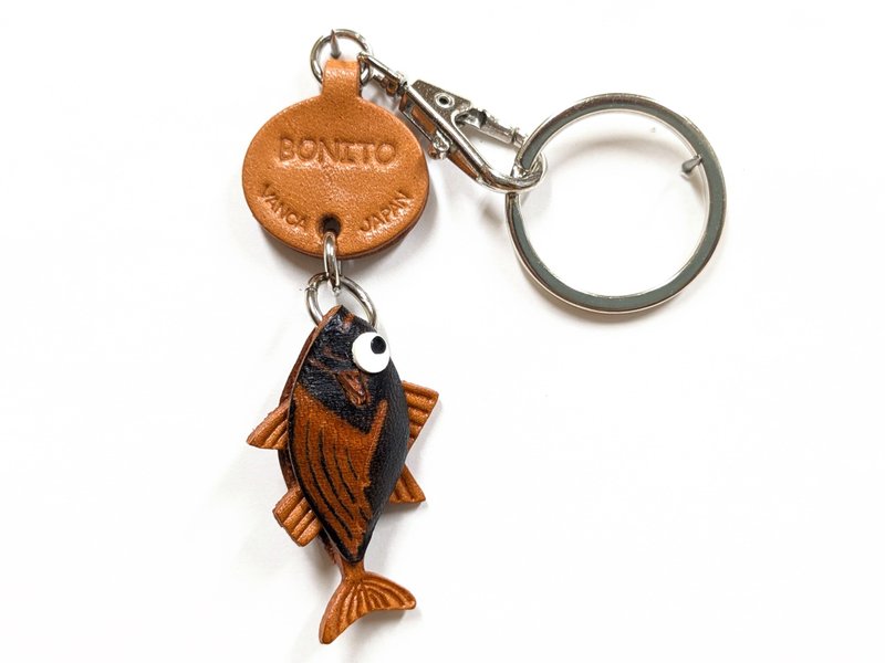 鲣鱼 迷你真皮钥匙圈 手作 日本制 立体造型 VANCA - 钥匙链/钥匙包 - 真皮 咖啡色