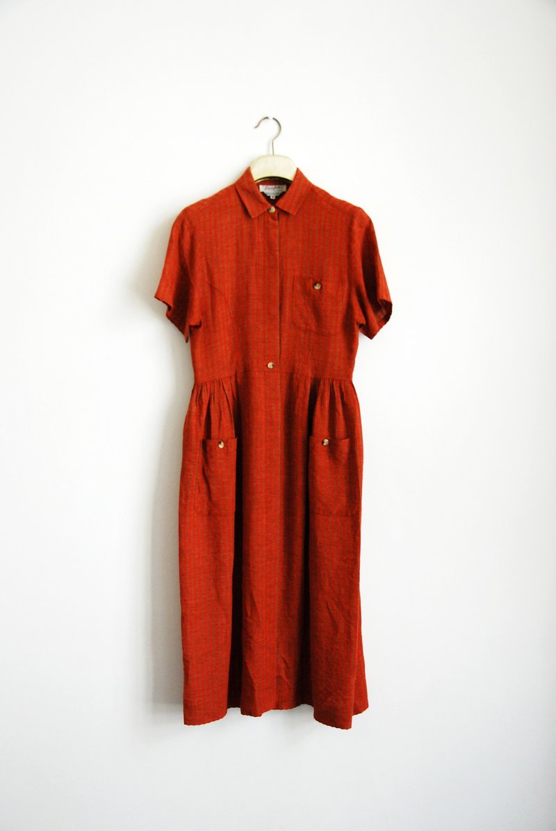 古着条纹口袋洋装 - 洋装/连衣裙 - 其他材质 