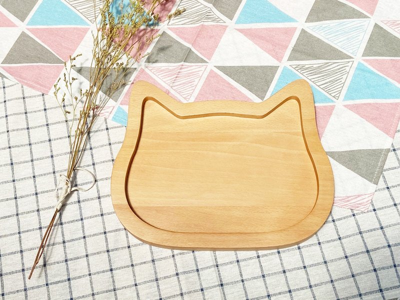 原木木作可爱动物餐盘 - 猫咪款 - 浅碟/小碟子 - 木头 咖啡色