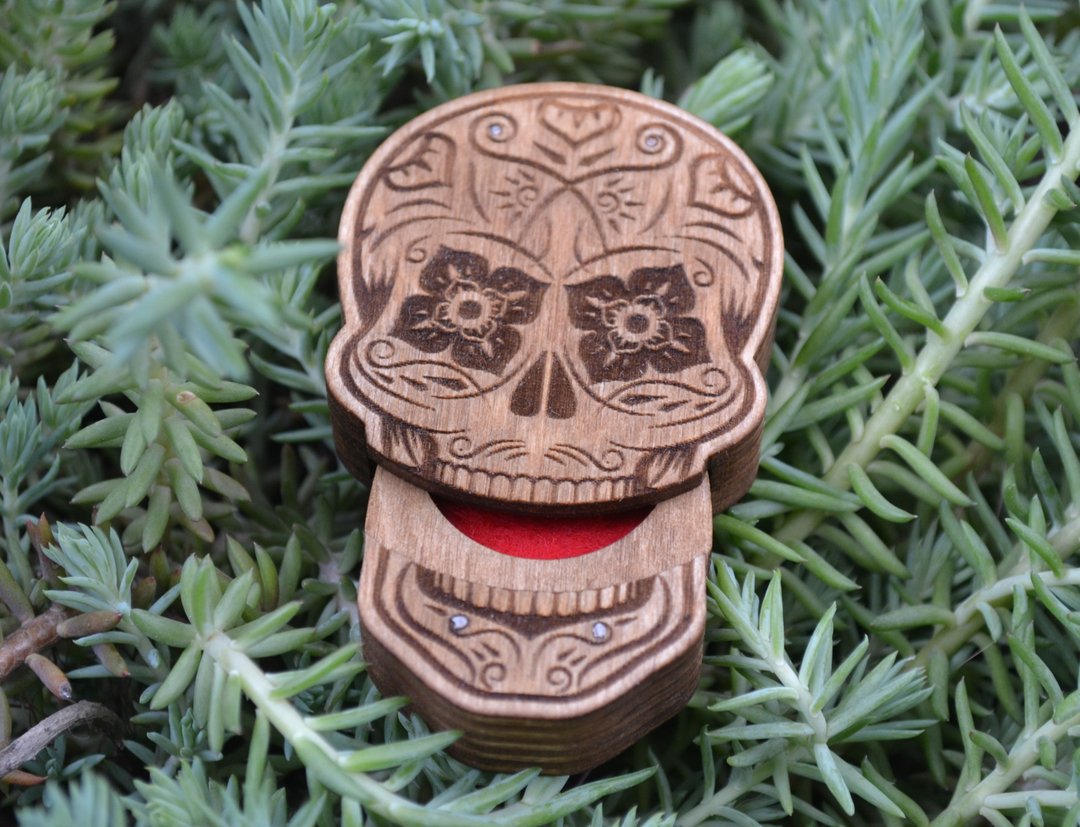 Wooden Ring box Shugar Skull #5. Enagement or wedding ring box - 其他 - 木头 