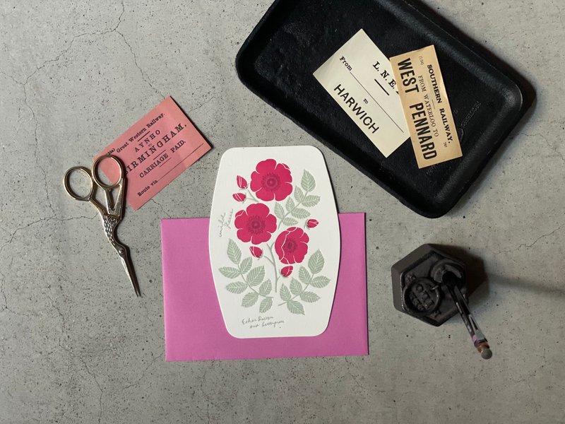 WILDROSE CARD / Letterpress printing - 卡片/明信片 - 纸 红色