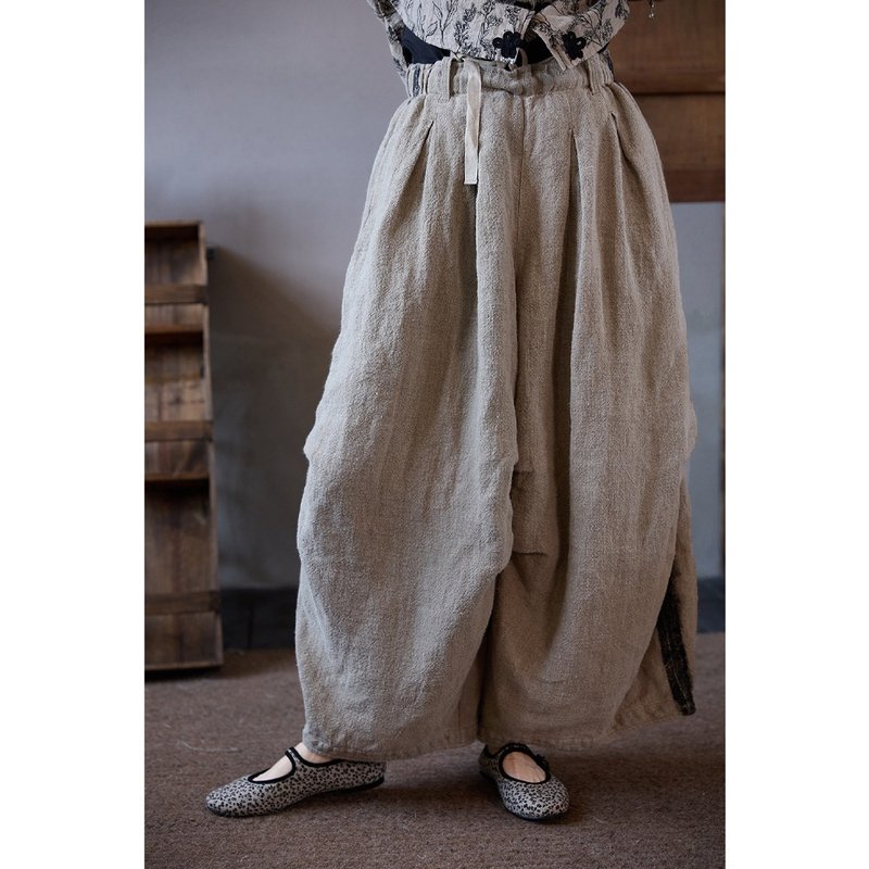 侘寂亚麻重工古董宽松显瘦花苞休闲裤 - 女装长裤 - 棉．麻 