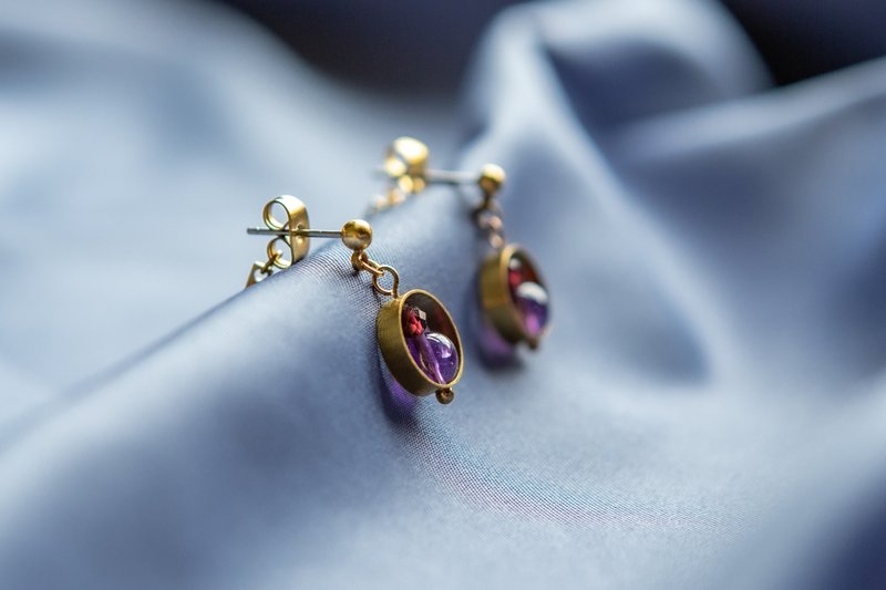 小金鱼 紫水晶-耳环 耳针 耳夹 - 耳环/耳夹 - 铜/黄铜 紫色