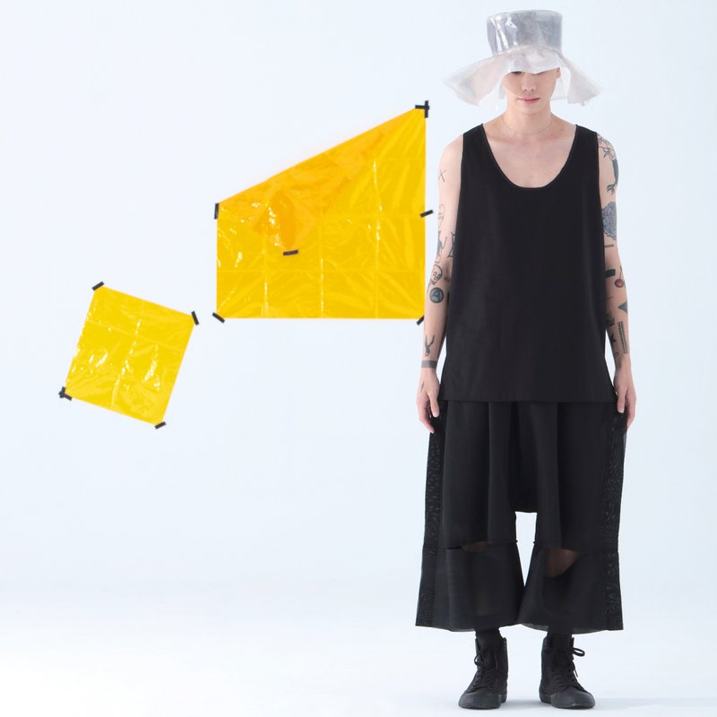 黑色织带细节高密度针织背心 - 男装上衣/T 恤 - 棉．麻 黑色