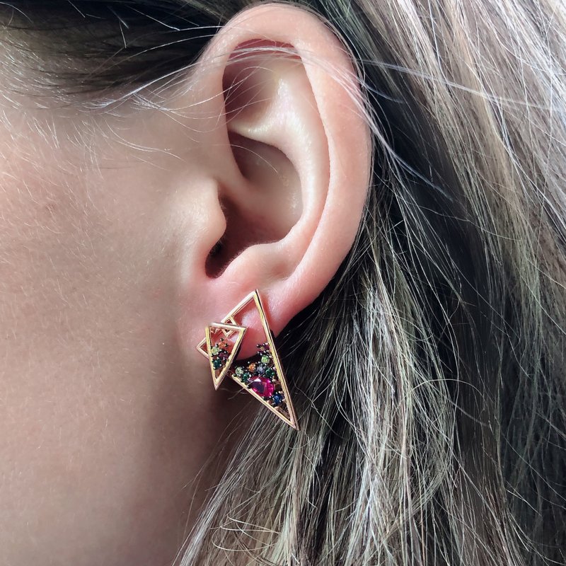 土耳其制925纯银 马赛克无限三角组合耳环 - 耳环/耳夹 - 纯银 