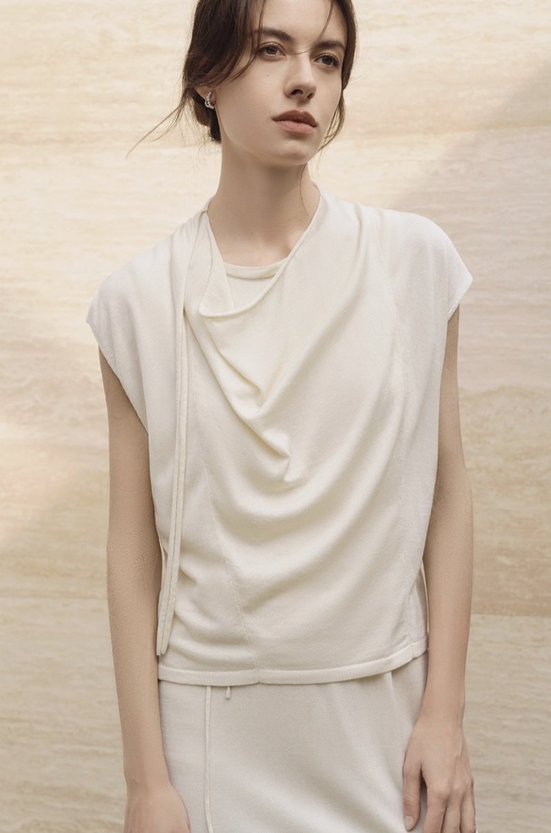 法式极简 天丝羊毛混纺 针织荡领上衣T恤 连身裙套装 - 女装 T 恤 - 其他材质 多色