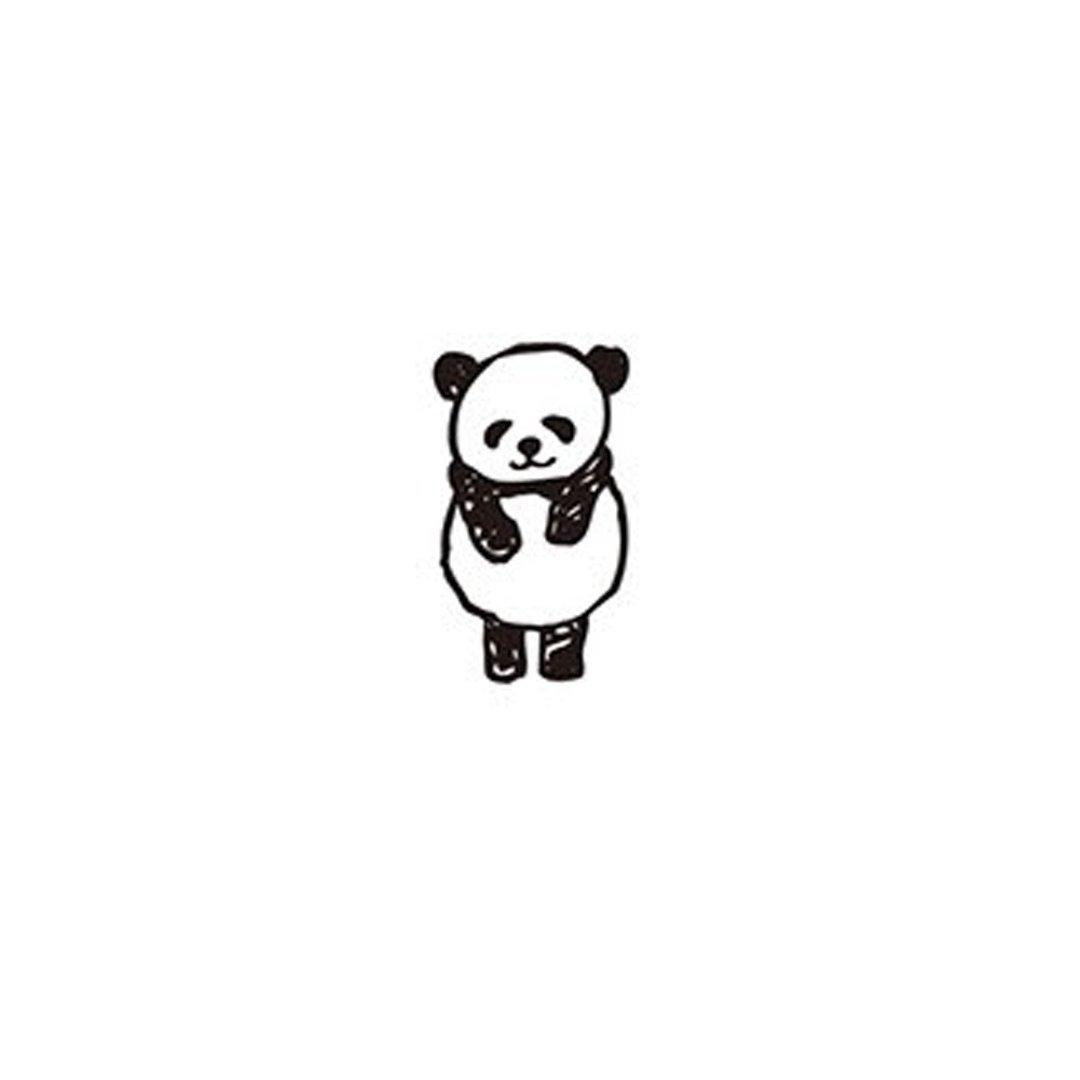 【KODOMO NO KAO】熊猫 木印章 鞠躬 - 插画/绘画/写字 - 木头 卡其色