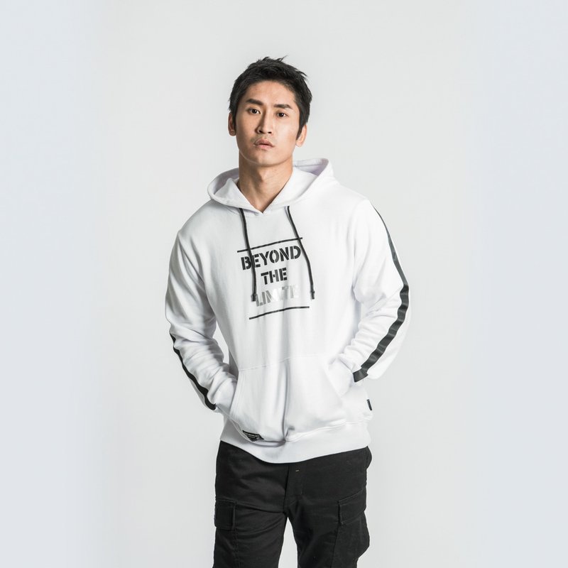 L.I.M.I.T.E - 男装印花织带有帽卫衣,白色 - 男装上衣/T 恤 - 棉．麻 白色