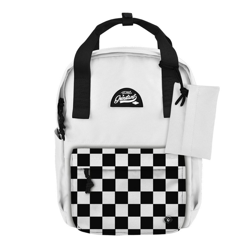 Grinstant混搭可拆组式13寸后背包 - 黑白系列 (白色配棋盘) - 后背包/双肩包 - 聚酯纤维 白色