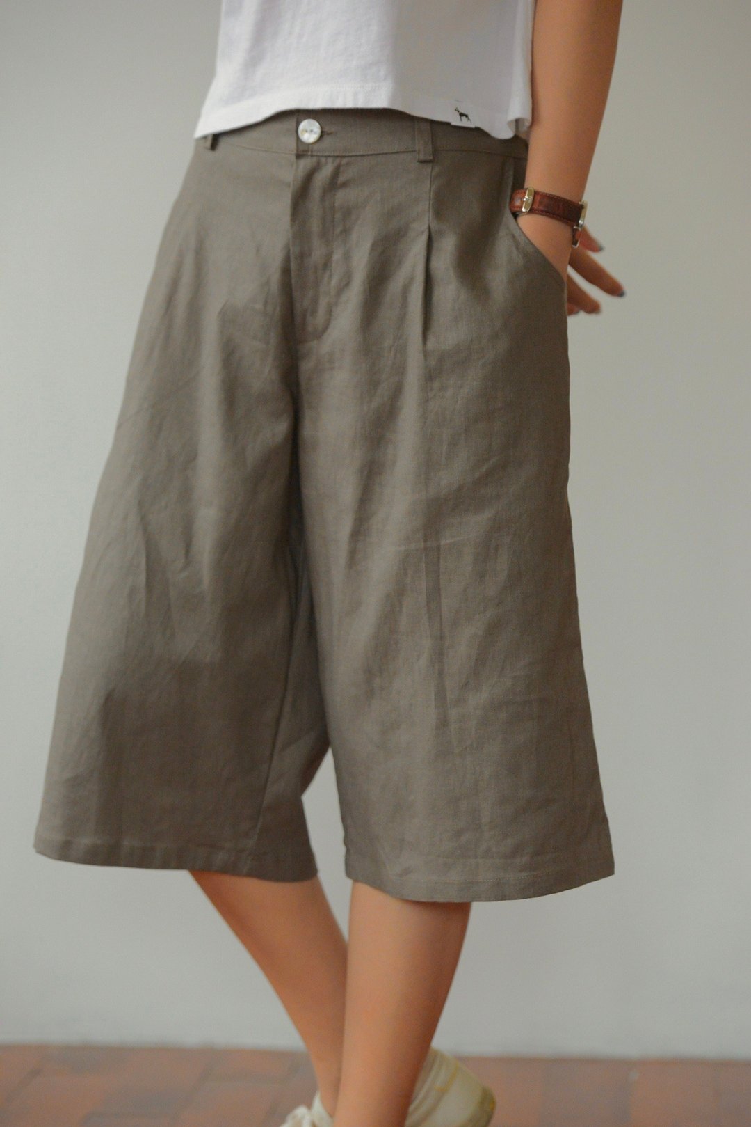 Wide short pants - 女装长裤 - 亚麻 