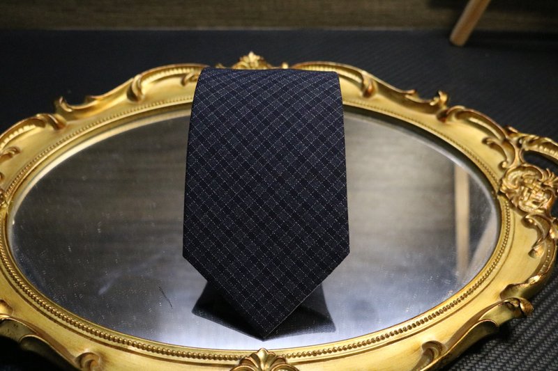 深蓝小格纹羊毛领带绅士商务窄版necktie - 领带/领带夹 - 羊毛 多色
