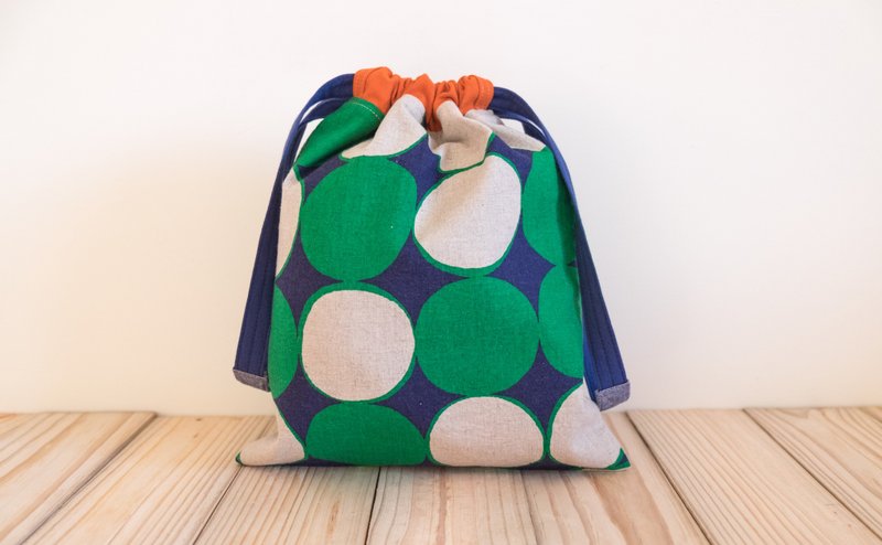 圈圈束口袋-蓝绿x橘EH67 - 化妆包/杂物包 - 棉．麻 绿色