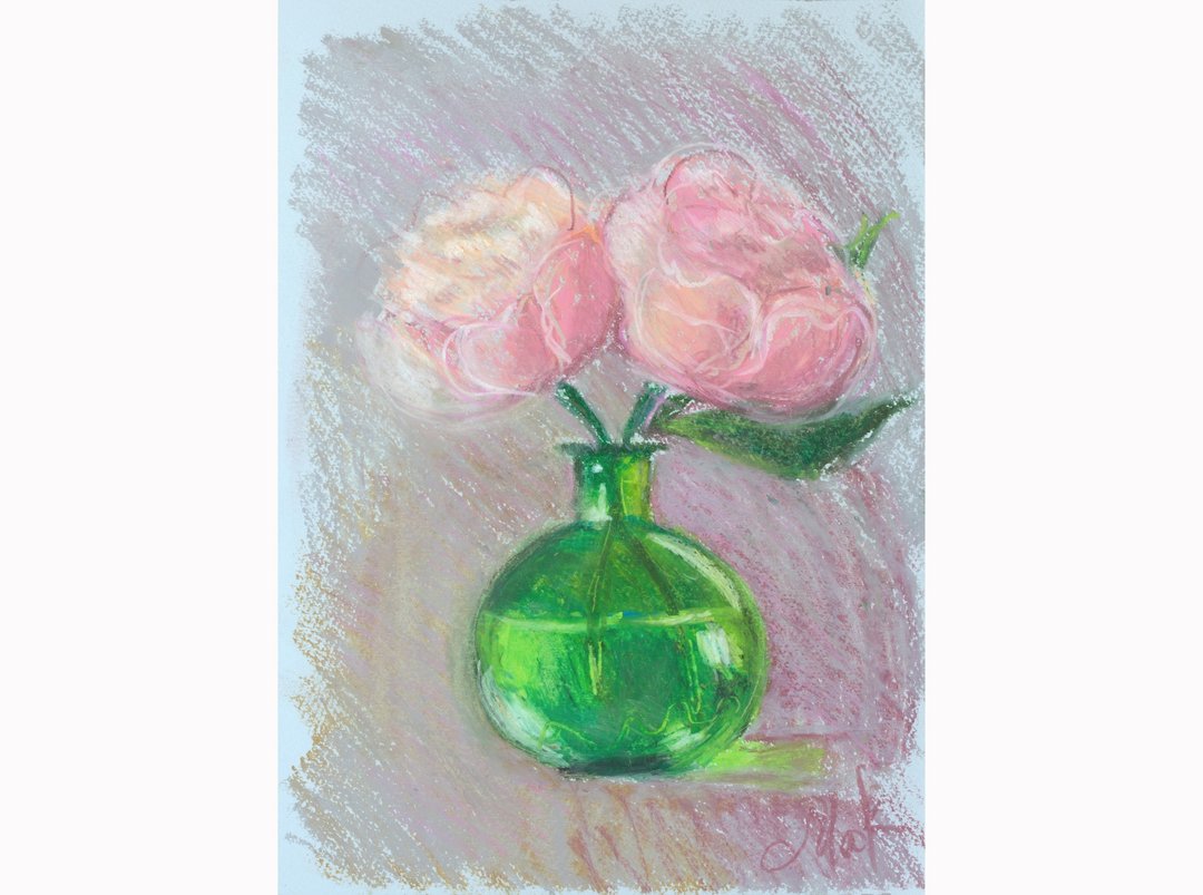粉红牡丹画花瓶中的抽象花朵原创墙艺术花卉油画棒 - 墙贴/壁贴 - 其他材质 粉红色