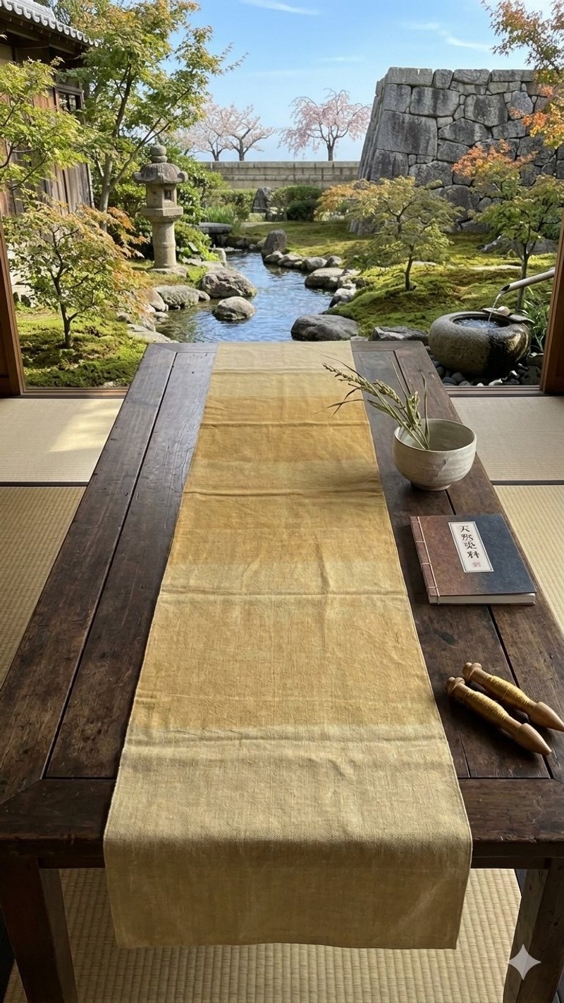 云南植物染桌旗 - 茶席布置 - 摆饰 - 棉．麻 黄色