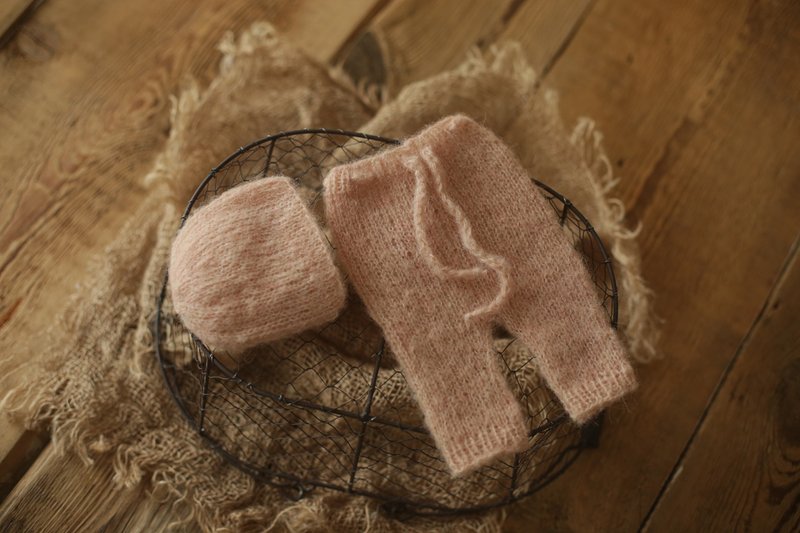 Set newborn panties and knit alpaca baby bonnet, newborn photo props outfit - 婴儿饰品 - 羊毛 绿色
