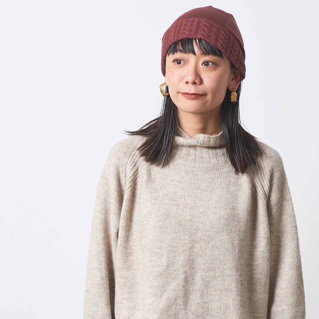 【日本制】CHARM 有机棉麻花针织保暖冷帽 - 帽子 - 棉 红色