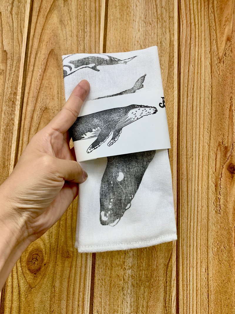 海洋生物方巾 须鲸 - 手帕/方巾 - 棉．麻 白色