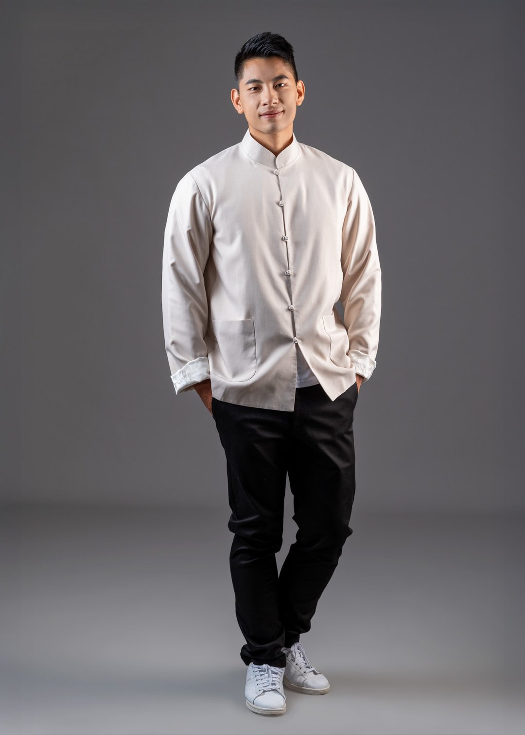 男士亚麻唐装外套 (米色/ 香槟色)|香港设计 - 男装外套 - 其他材质 卡其色