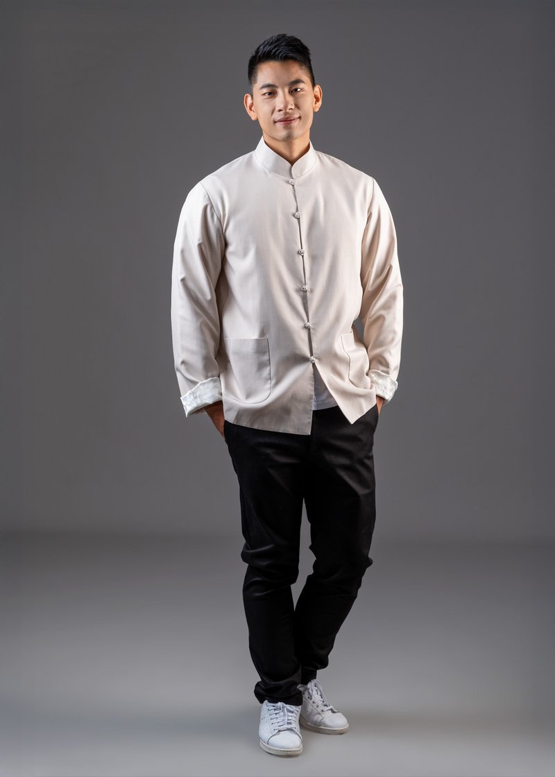 男士亚麻唐装外套 (米色/ 香槟色)|香港设计 - 男装外套 - 其他材质 卡其色