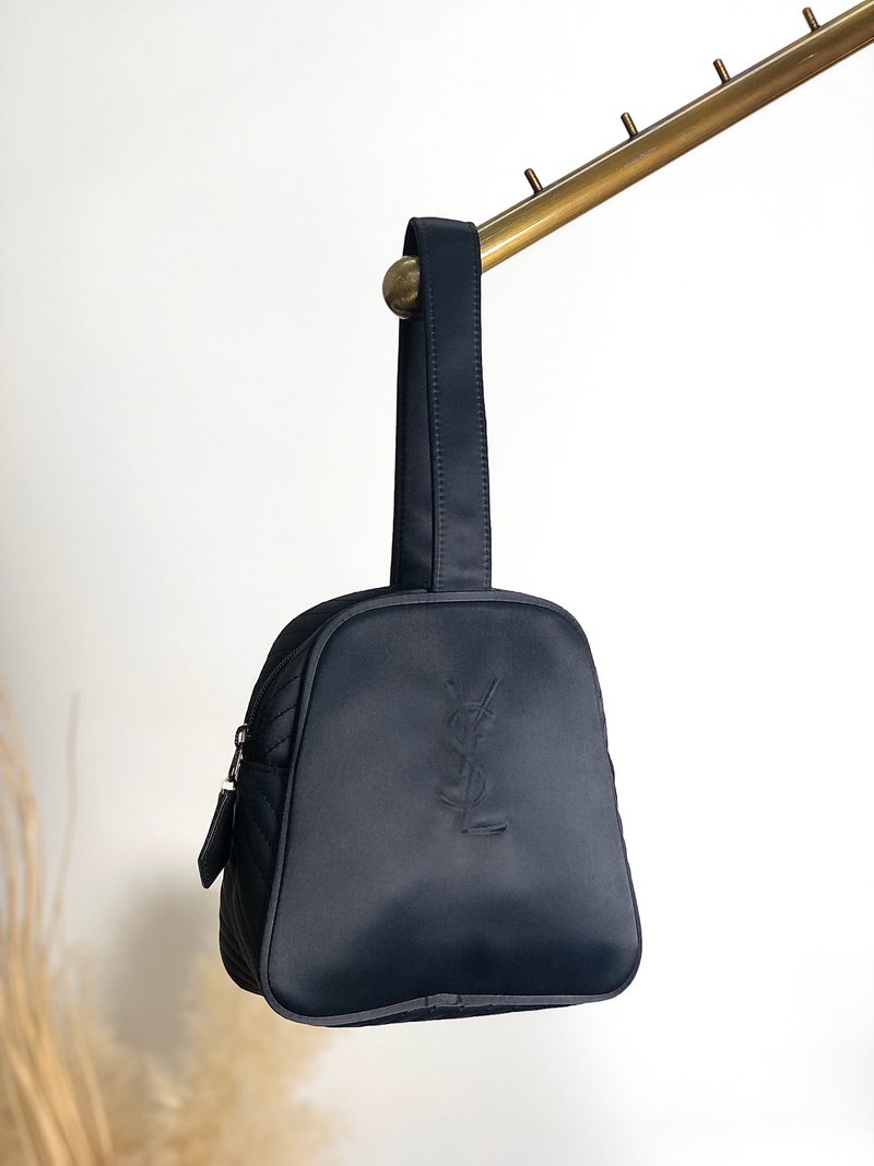 【 日本直送 名牌中古包 】Yves Saint Laurent 伊夫圣罗兰 手提包 海军蓝 YSL压纹 尼龙 复古 xszhdk - 手提包/手提袋 - 尼龙 蓝色