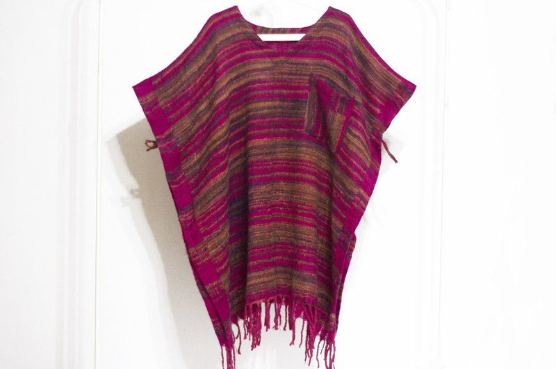 情人节礼物 限量一件针织纯羊毛披巾 / 民族风斗篷 / 印地安流苏披巾 / 波希米亚斗篷披肩 / 羊毛斗篷 / 手织围巾 - 南美风 粉红色boho几何图腾世界 - 丝巾 - 羊毛 粉红色