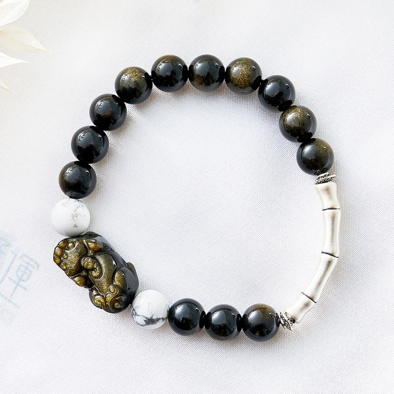 韵•化煞白松石男款手链(含开光)貔貅招财运、聚财、防小人、开运 - 手链/手环 - 宝石 黑色