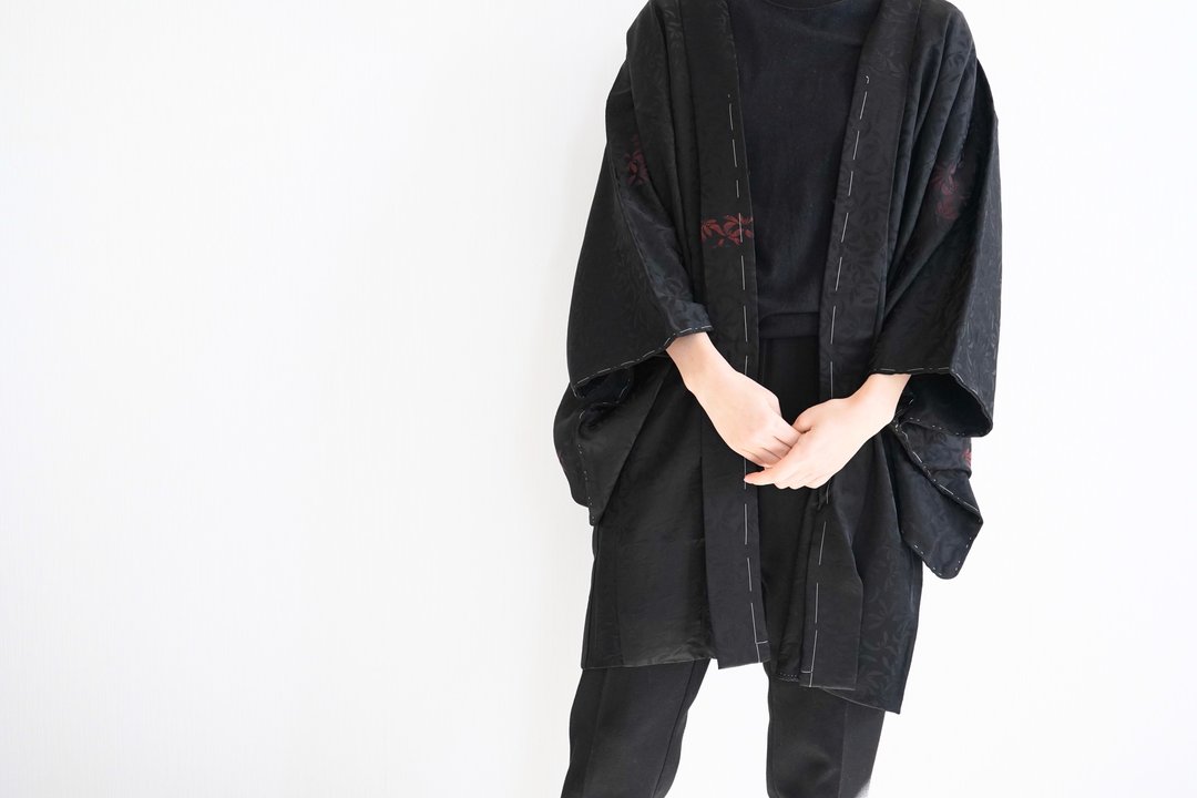 Japanese KIMONO, black kimono, woven haori, authentic kimono, traditional kimono - 女装休闲/机能外套 - 丝．绢 黑色