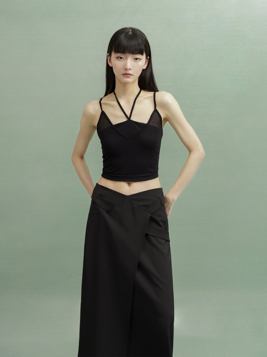 挂脖吊带假两件抹胸打底吊带 - 女装背心 - 其他材质 黑色