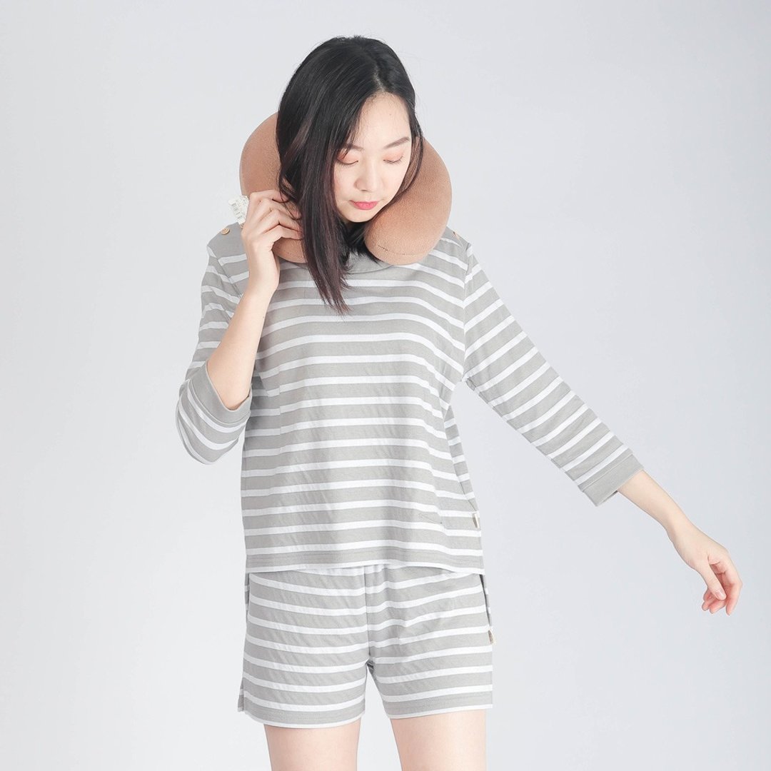 UMORFIL胶原蛋白八分袖居家服-灰 - 居家服/睡衣 - 棉 灰色